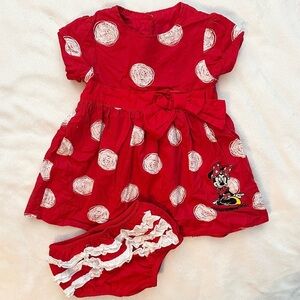 Disney Parks Minnie Mouse 2pc Outfit Red White Polka Dot Dress & Ruffle Brief 6M